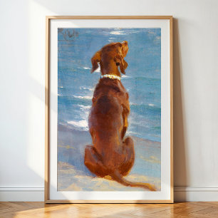 Poster Un chien brun assis par P.S. Kroyer