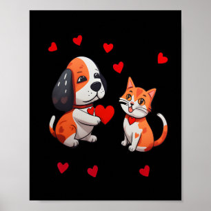 Poster Un chien qui offre un cœur rouge pour moi un chat
