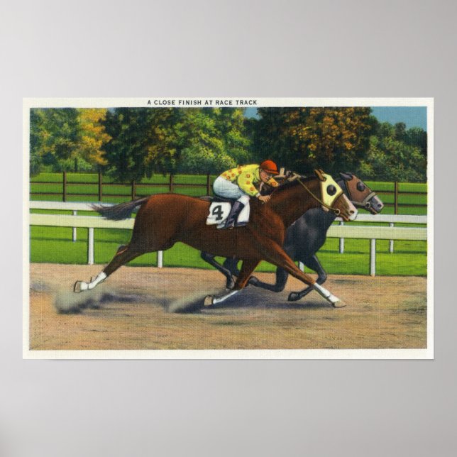 Poster Un clin d'oeil à la piste de course, chevaux (Devant)