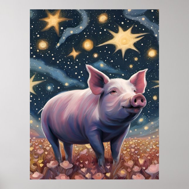 Poster Un cochon dans la nuit étoilée (Devant)