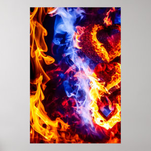 Poster Un coeur dans le feu de cheminée