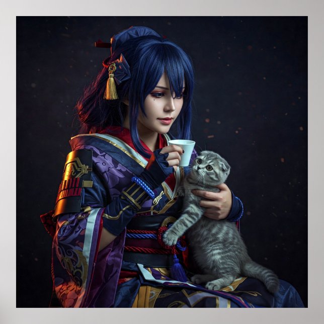 Poster Un Coeur généreux : Caractère Anime avec Kitten (Devant)