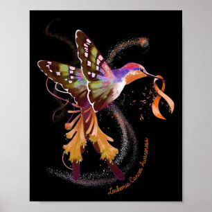 Poster Un colibri tient un ruban orange Sensibilisation à