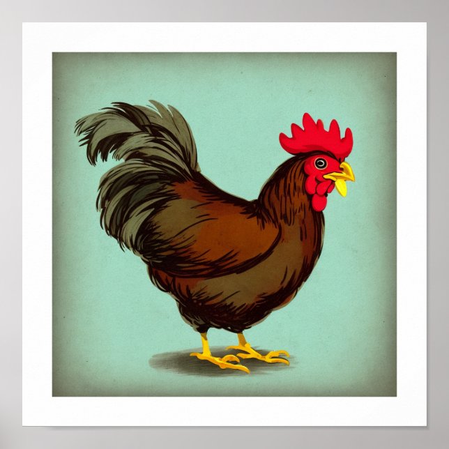 Poster Un coq Brown Vintage (Devant)