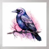 Un Corbeau noir sur une branche