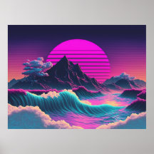Un coucher de soleil à vagues surplombant l'océan