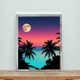 Poster Un coucher de soleil vibrant sur des eaux turquois