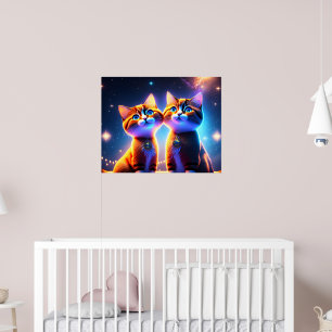 Poster Un couple de chats mignons sous le ciel étoilé -