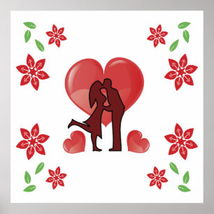 Poster Un couple de la Saint Valentin s'embrasser avec le