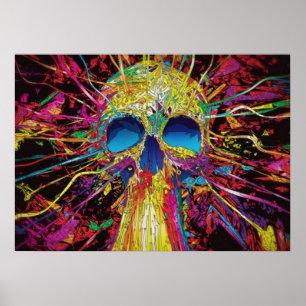 Poster Un crâne coloré psychédélique, lumière noire
