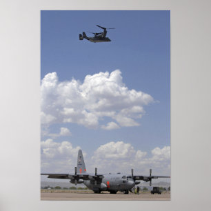 Poster Un CV-22 Osprey survole un Hercules C-130