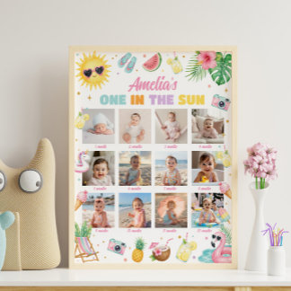 Poster Un dans le soleil Signe de photo d'anniversaire ja