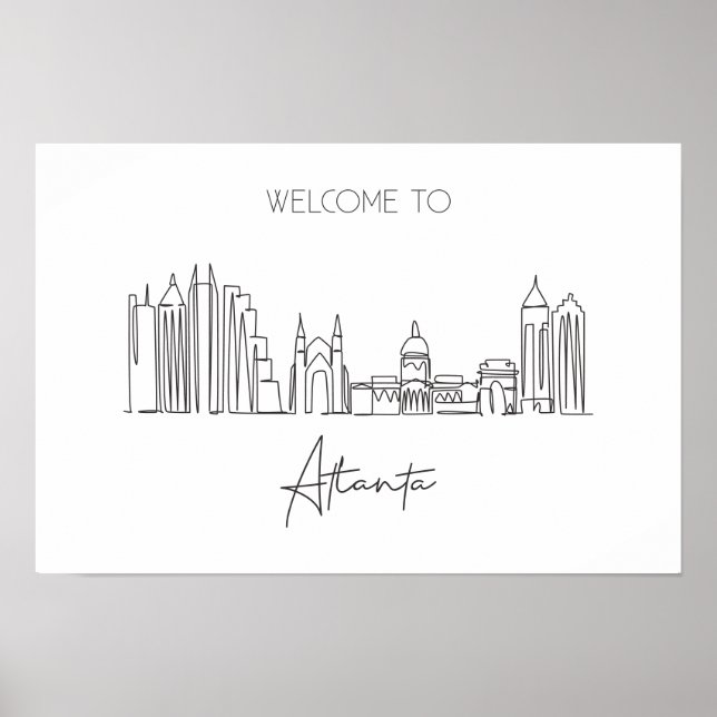 Poster Un Dessin En Ligne Continu D'Atlanta Skyline (Devant)