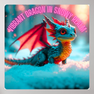 Poster Un dragon vibrant dans l'affiche du royaume neigeu