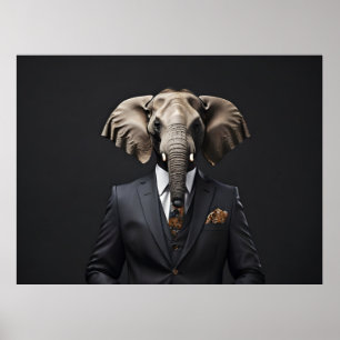 Poster Un éléphant drôle en costume
