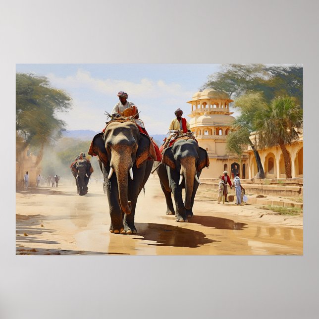 Poster Un éléphant indien peint à l'huile (Devant)