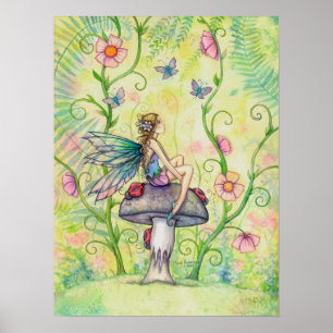 Poster Un endroit heureux Fleur Fée et Ladybugs Art