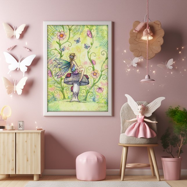 Poster Un endroit heureux Fleur Fée et Papillons Art (Créateur téléchargé)