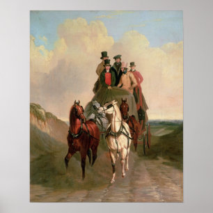 Poster Un entraîneur et quatre sur une route ouverte