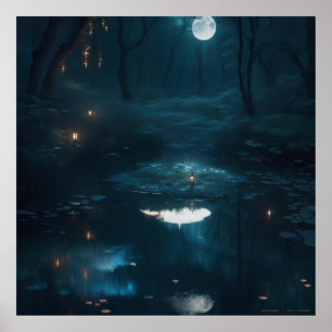 Poster Un Étang De Lune Rêvé Dans Une Forêt Dense