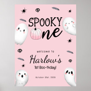 Poster Un Fantôme rose éffrayant Halloween Bienvenue