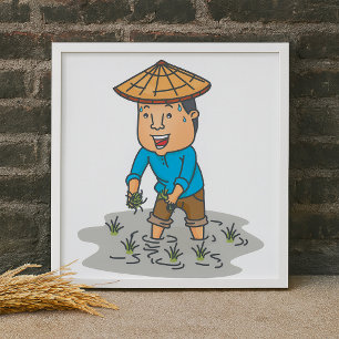 Poster Un Fermier Dans Un Champ De Riz