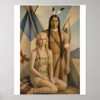 Poster Un guerrier amérindien et sa squaw blonde