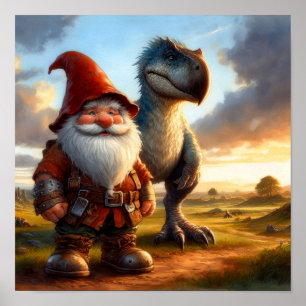 Poster Un guerrier gnome posant avec son dragon