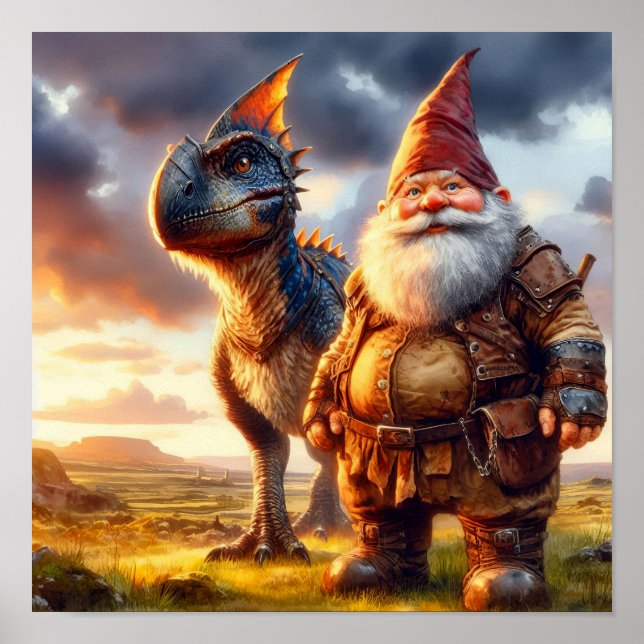 Poster Un guerrier nome posant avec son Dragon (Devant)