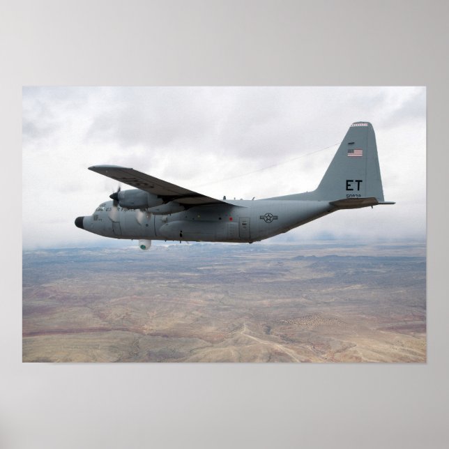 Poster Un Hercules C-130 s'envole dans le ciel (Devant)