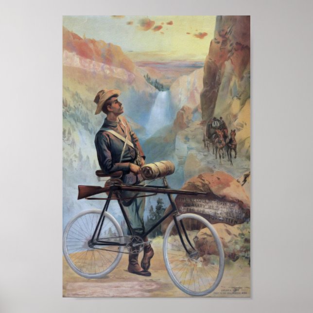 Poster Un homme à vélo, Parc national de Yellowstone Vint (Devant)