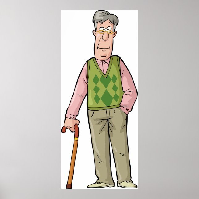 Poster Un Homme Âgé Avec Un Bâton De Marche (Devant)