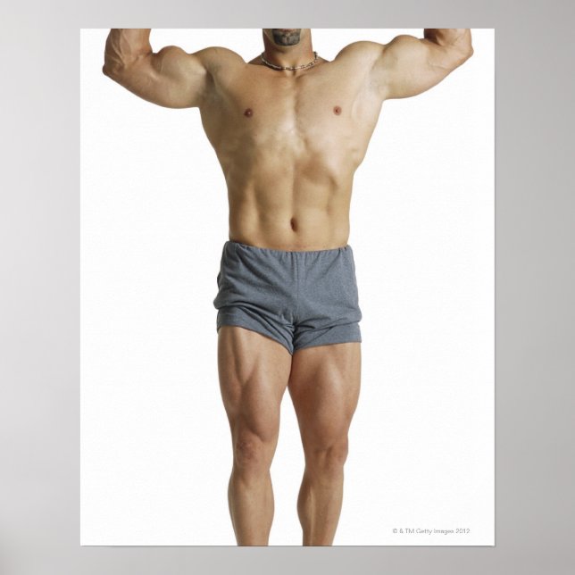 Poster un homme caucasien adulte culturiste tient son (Devant)