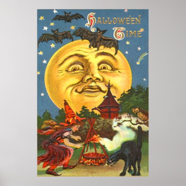 Poster Un Homme Dans La Lune Chat Noir Chat Chouette Plei (Devant)