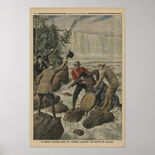 Poster Un homme en baril traversant les chutes du Niagara