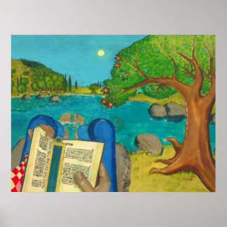 Poster Un homme qui lit le psaume 1 dans la Bible hébraïq