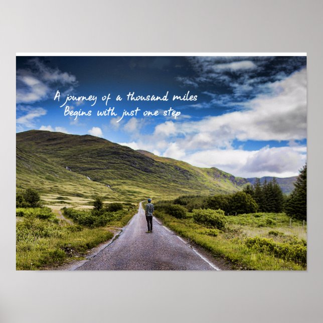 Poster Un homme sur la route à la campagne Voyage commenc (Devant)