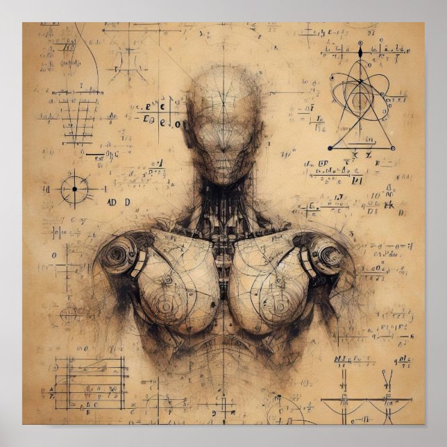 Poster Un humanoïde superposé sur une feuille de données (Devant)