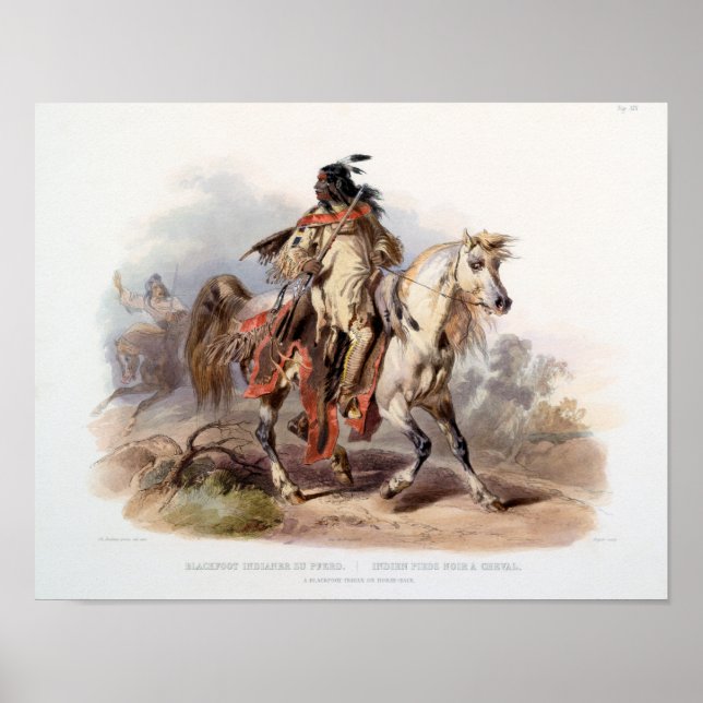 Poster Un Indien Pieds-Noirs à cheval (Devant)