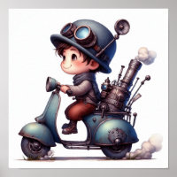 Un jeune enfant heureux qui monte un skooter Steam