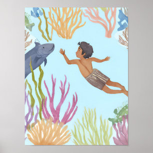 Poster Un jeune garçon en apnée dans les Caraïbes