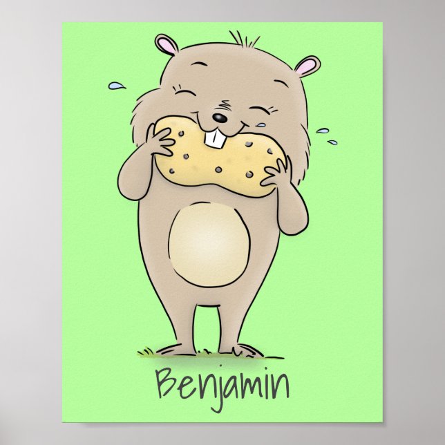 Poster Un joli hamster souriant avec un dessin animé d'ar (Devant)