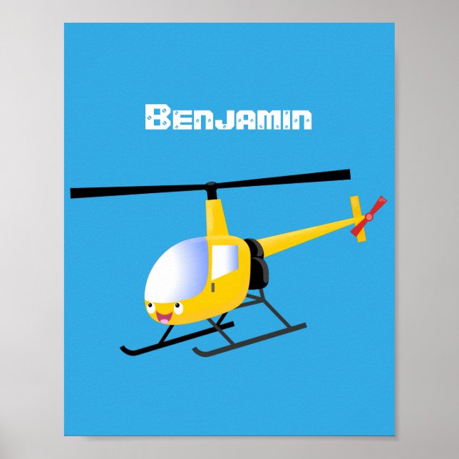 Poster Un joli hélicoptère de dessin animé jaune (Devant)