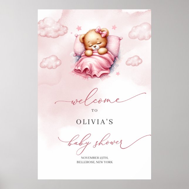 Poster Un joli ours en peluche endormi au-dessus du nuage (Devant)