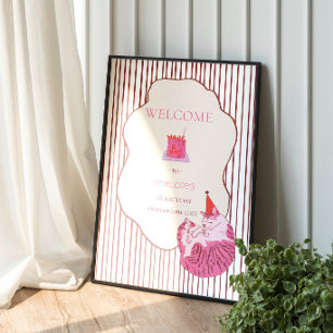 Poster Un joyeux anniversaire pour une chatte rose 1 an