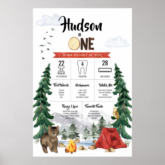 Poster Un joyeux Camper 1er Anniversaire Jalon Graphique (Devant)