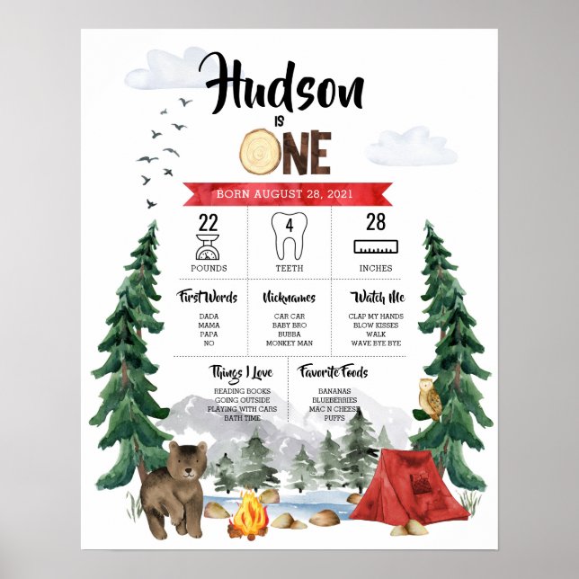 Poster Un joyeux Camper 1er Anniversaire Jalon Graphique (Devant)
