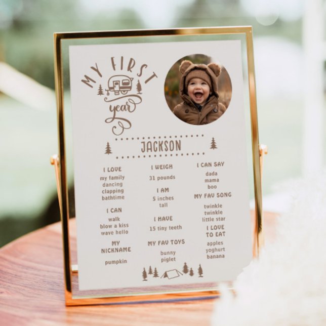 Poster Un joyeux campeur 1er anniversaire Photo Milestone (Créateur téléchargé)