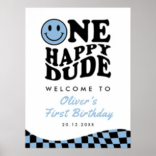 Poster Un joyeux Dude Blue Boy 1er Anniversaire Sourire B