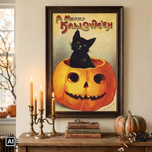 Poster Un joyeux Halloween par Ellen Clapsaddle, Chat Vin